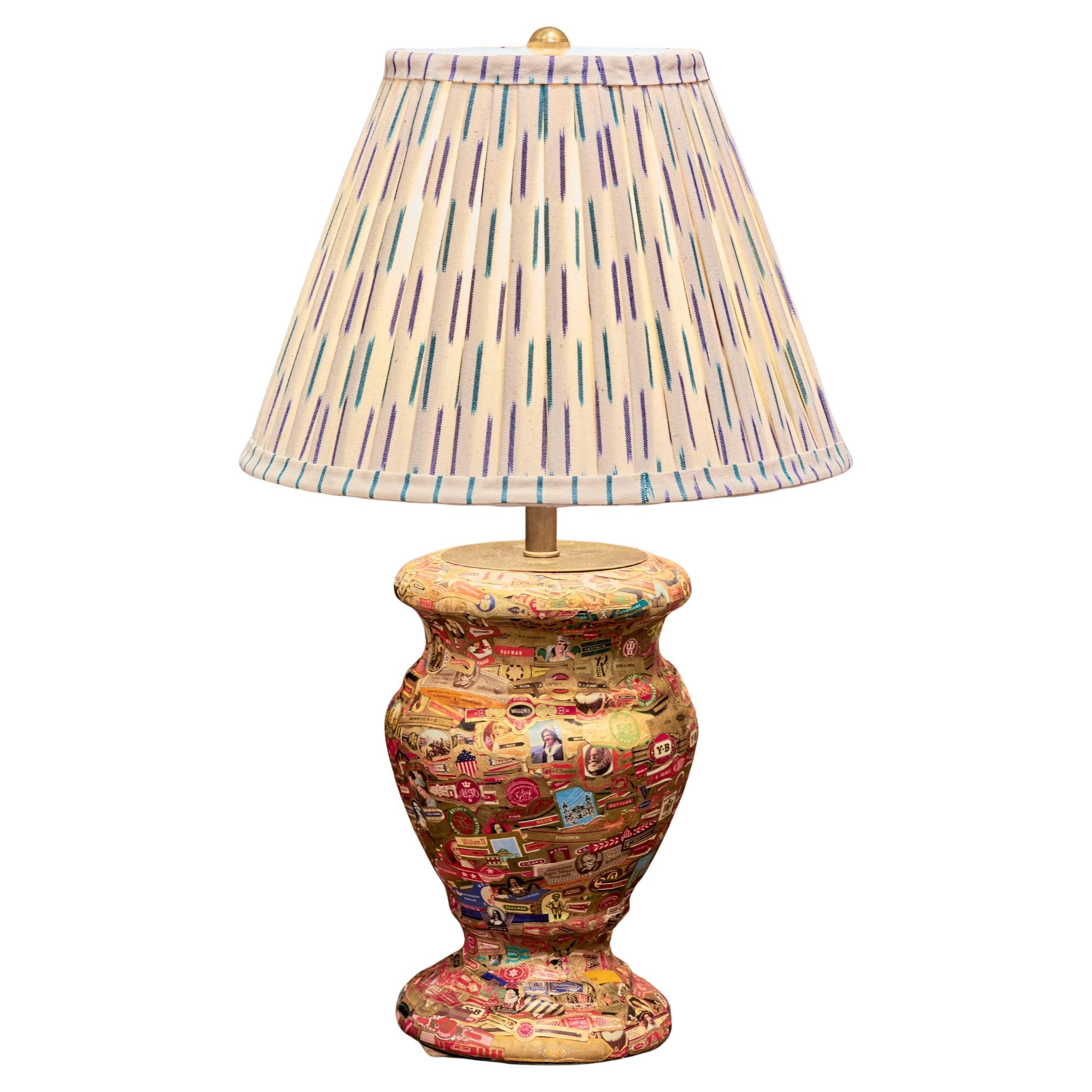 Vintage American Cigar Band/ Decoupage Lamp For Sale