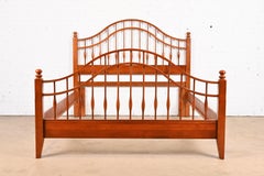 Vintage American Colonial Carved Cherry Wood Queen Size Windsor Spindle Bed