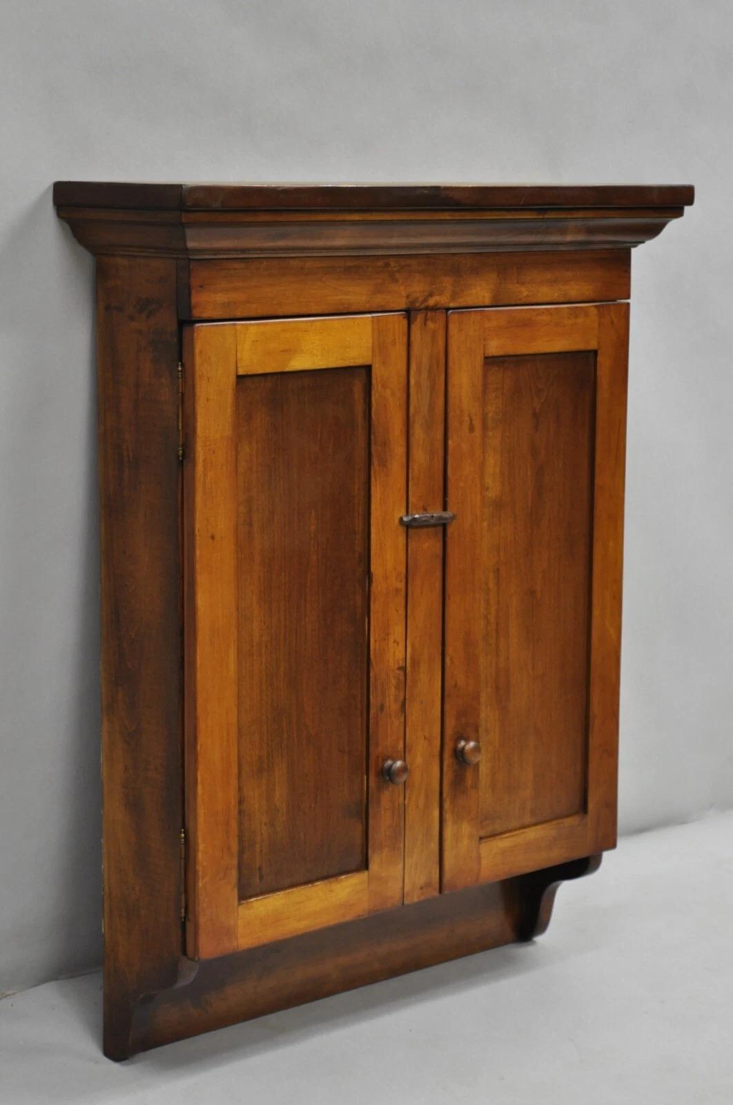 20th Century Vintage American Colonial Style Cherry Wood Wall Hanging Hutch Kitchen Cupboard