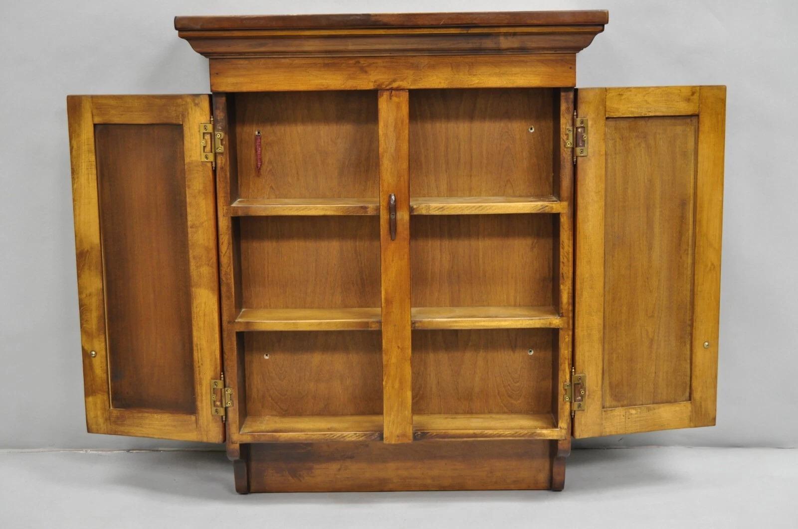 Vintage American Colonial Style Cherry Wood Wall Hanging Hutch Kitchen Cupboard 2