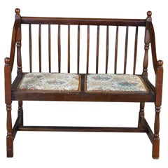 Vintage American Country Farmhouse Mahogany Settee Bench Needlepoint Seat