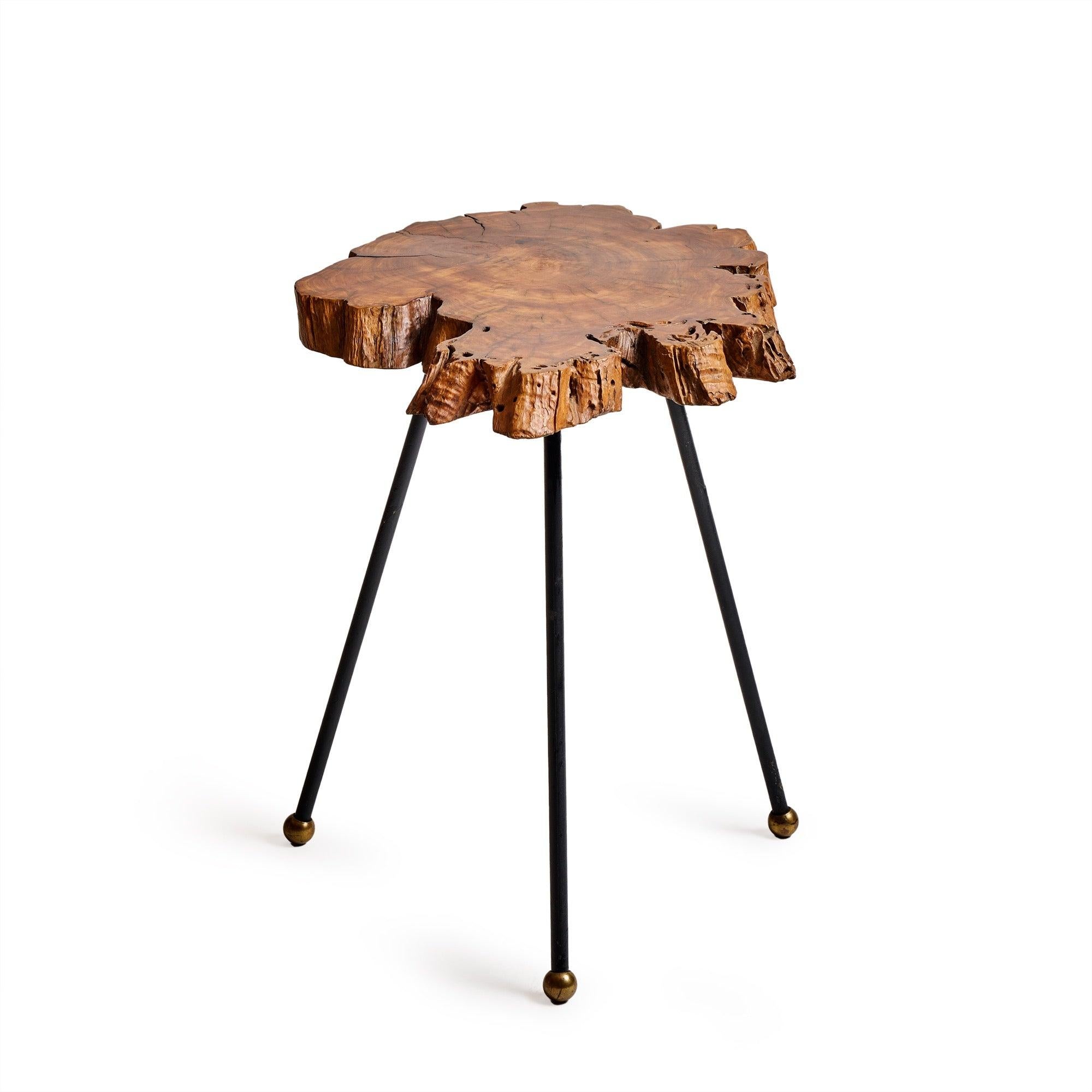 Mid-20th Century Vintage American Cypress Burl Live Edge Tripod Side Table (1965) from USA For Sale
