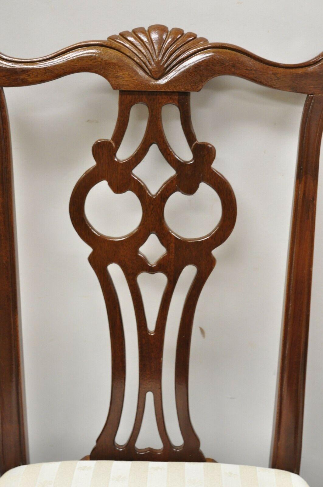 Vintage American Drew Cherry Wood Chippendale Style Dining Chairs, Set of 6 For Sale 1