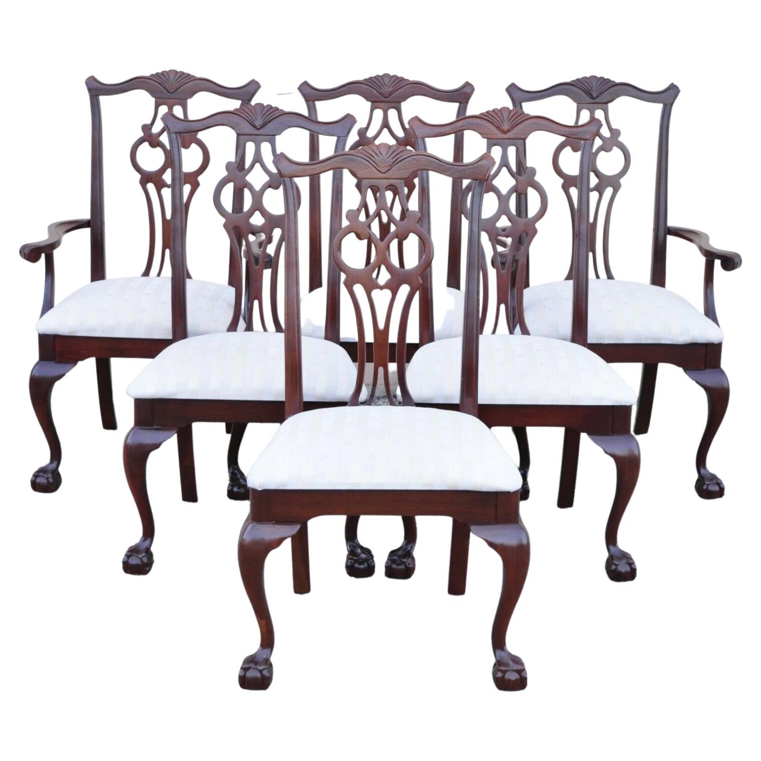 Vintage American Drew Cherry Wood Chippendale Style Dining Chairs, Set of 6 For Sale