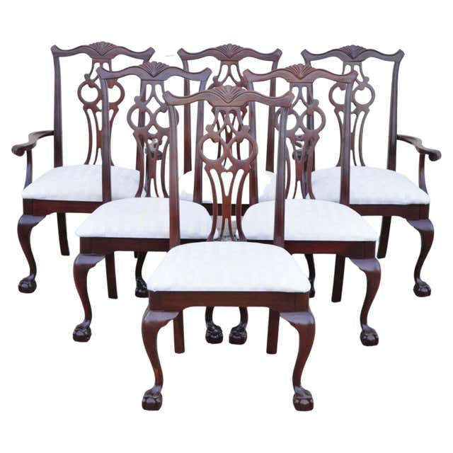 6 Statton Centennial Cherry Chippendale Style Dining Chairs for Duckloe ...