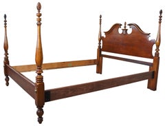 Vintage American Drew Solid Cherry Low Poster Open Pediment Queen Full Bed