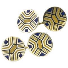 Boutons de manchette vintage américains en émail et or, Circa 1950