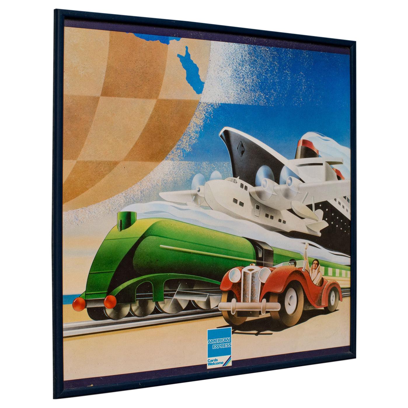 Stampa vintage American Express, con cornice, vendita al dettaglio, pubblicità, poster, Amex