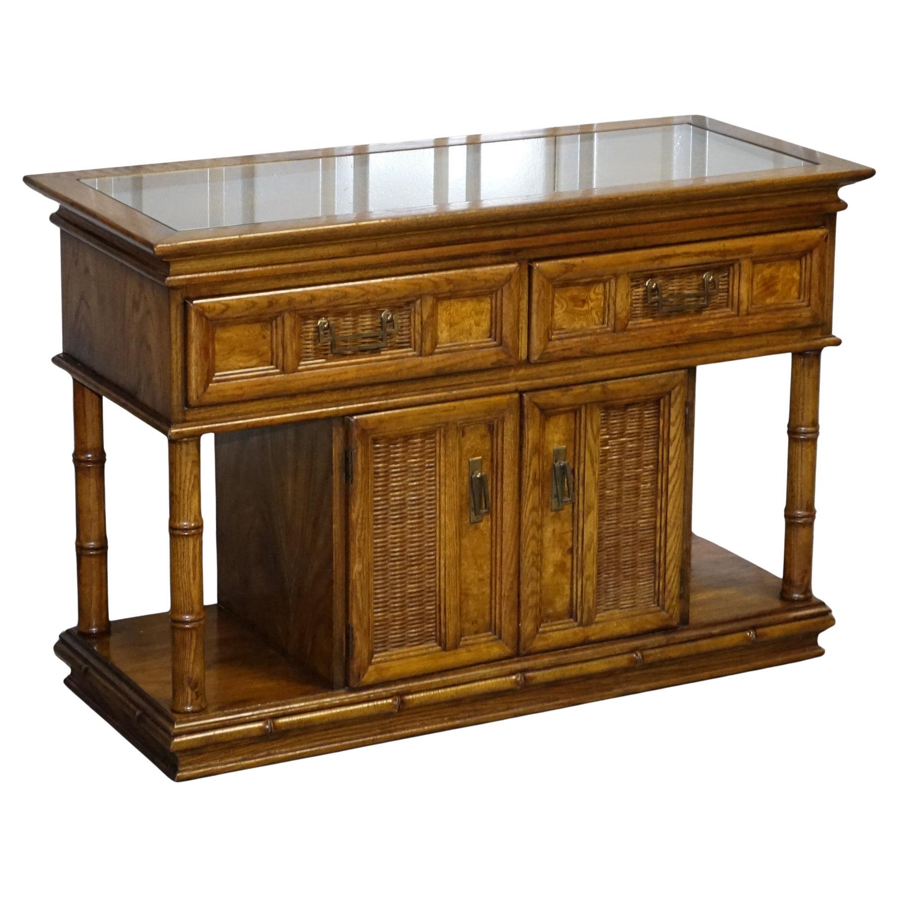 VINTAGE AMERICAN FAUX BAMBOO STYLE CONSOLE TABLE SMALL SIDEBOARD BY BURLiNGTON