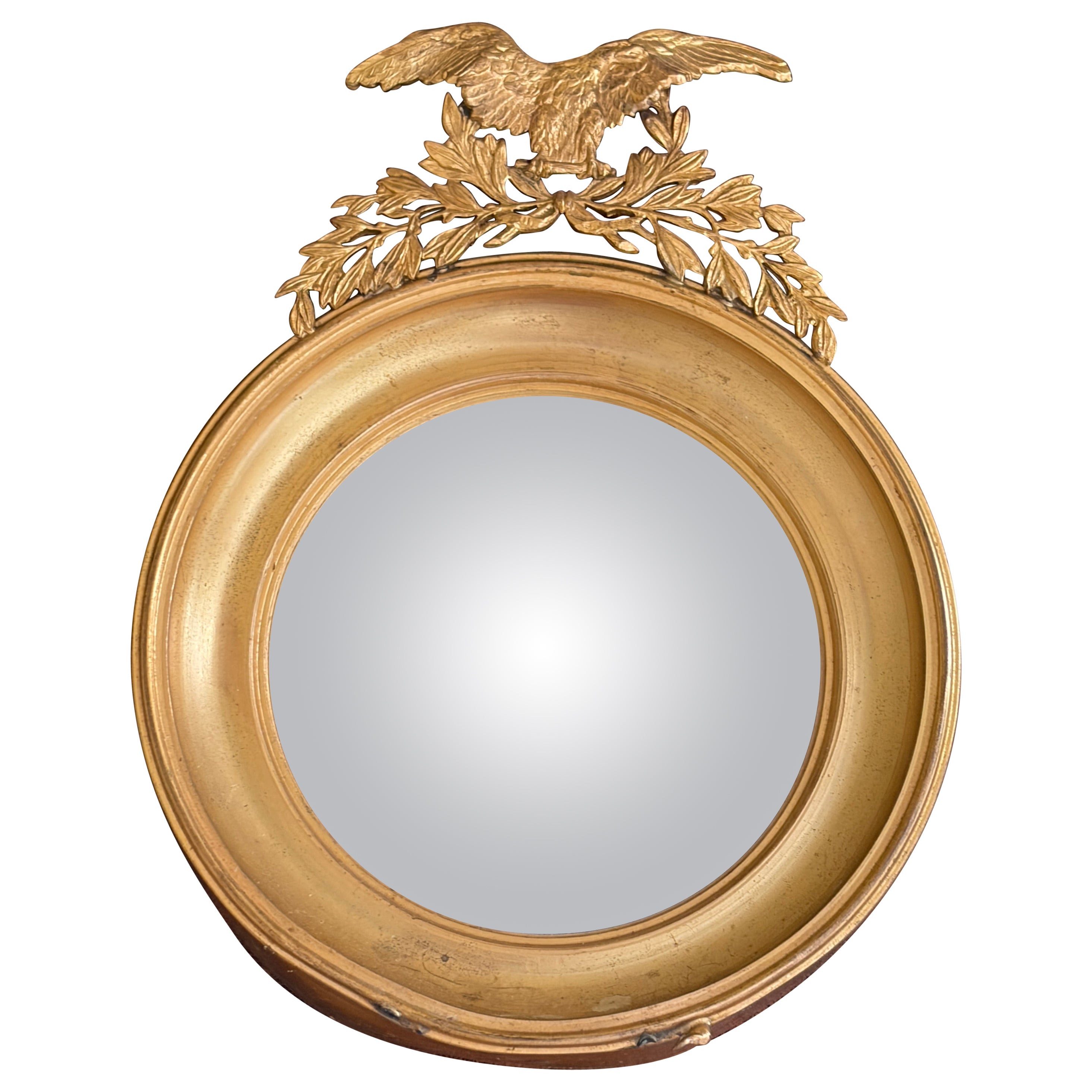 Espejo convexo vintage American Federal Gold Brass Eagle Bullseye en venta