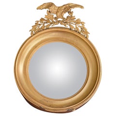 Vintage American Federal Gold Brass Eagle Bullseye Convex Mirror