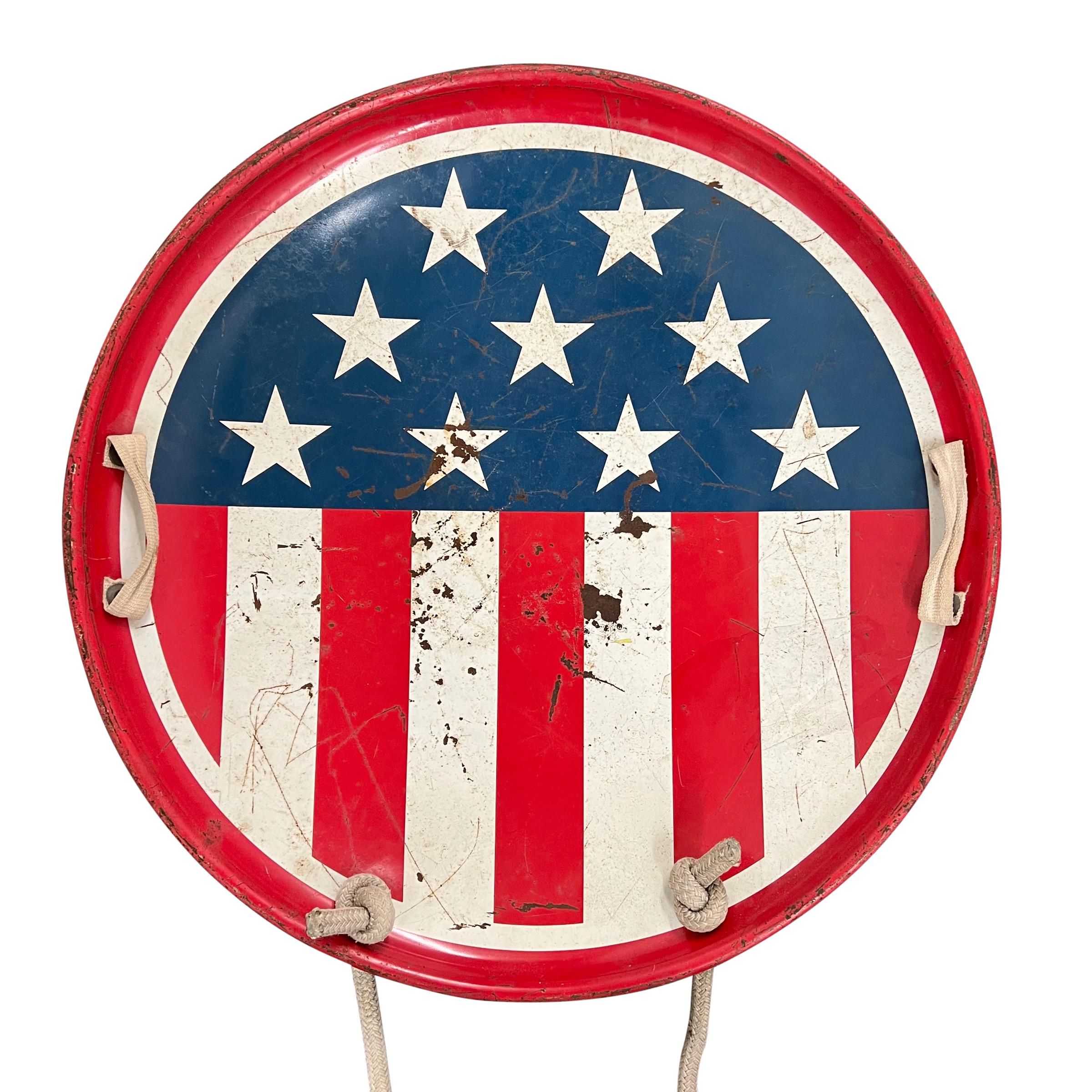 Mid-20th Century Vintage American Flag Saucer Sled on Custom Wall Mount For Sale