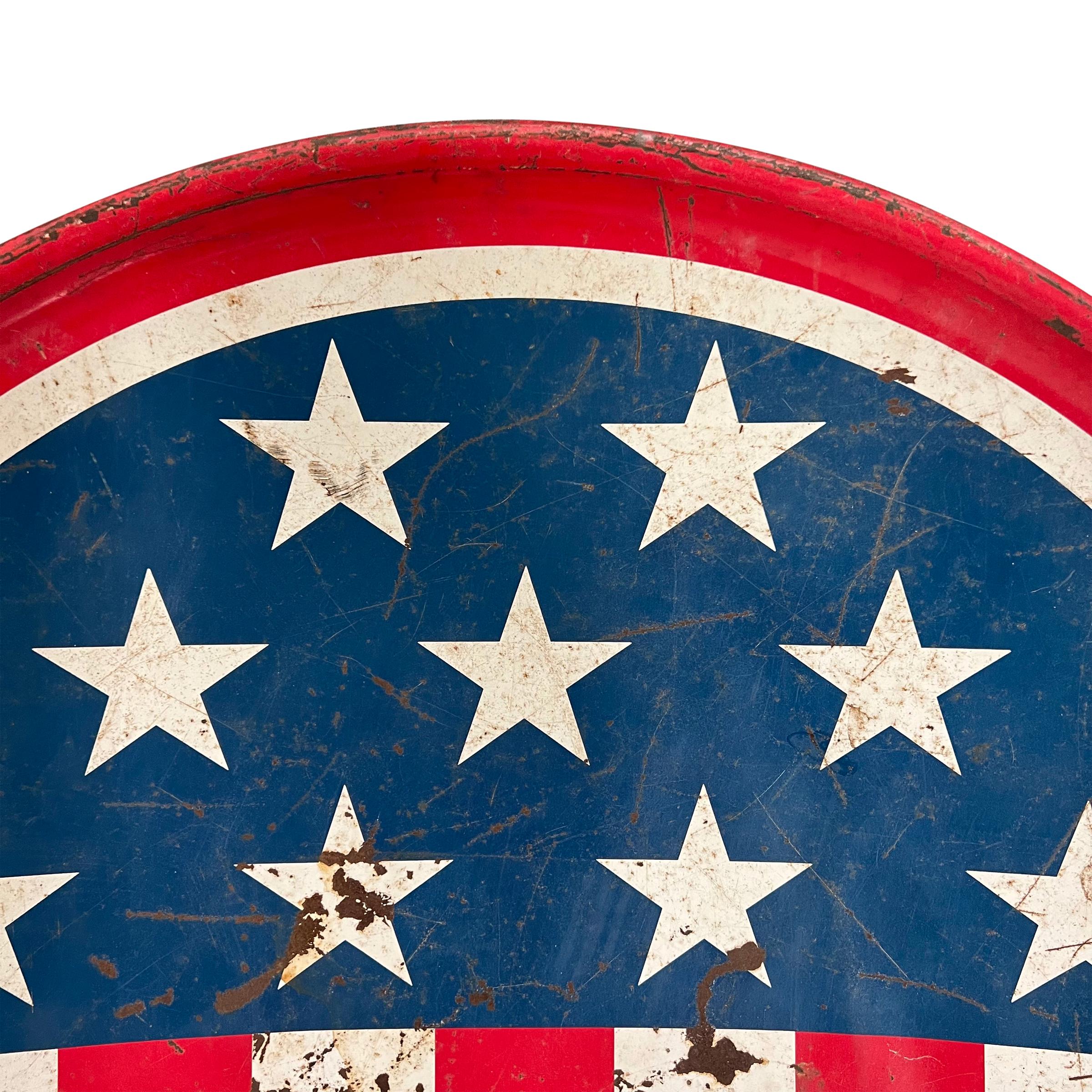 Steel Vintage American Flag Saucer Sled on Custom Wall Mount For Sale