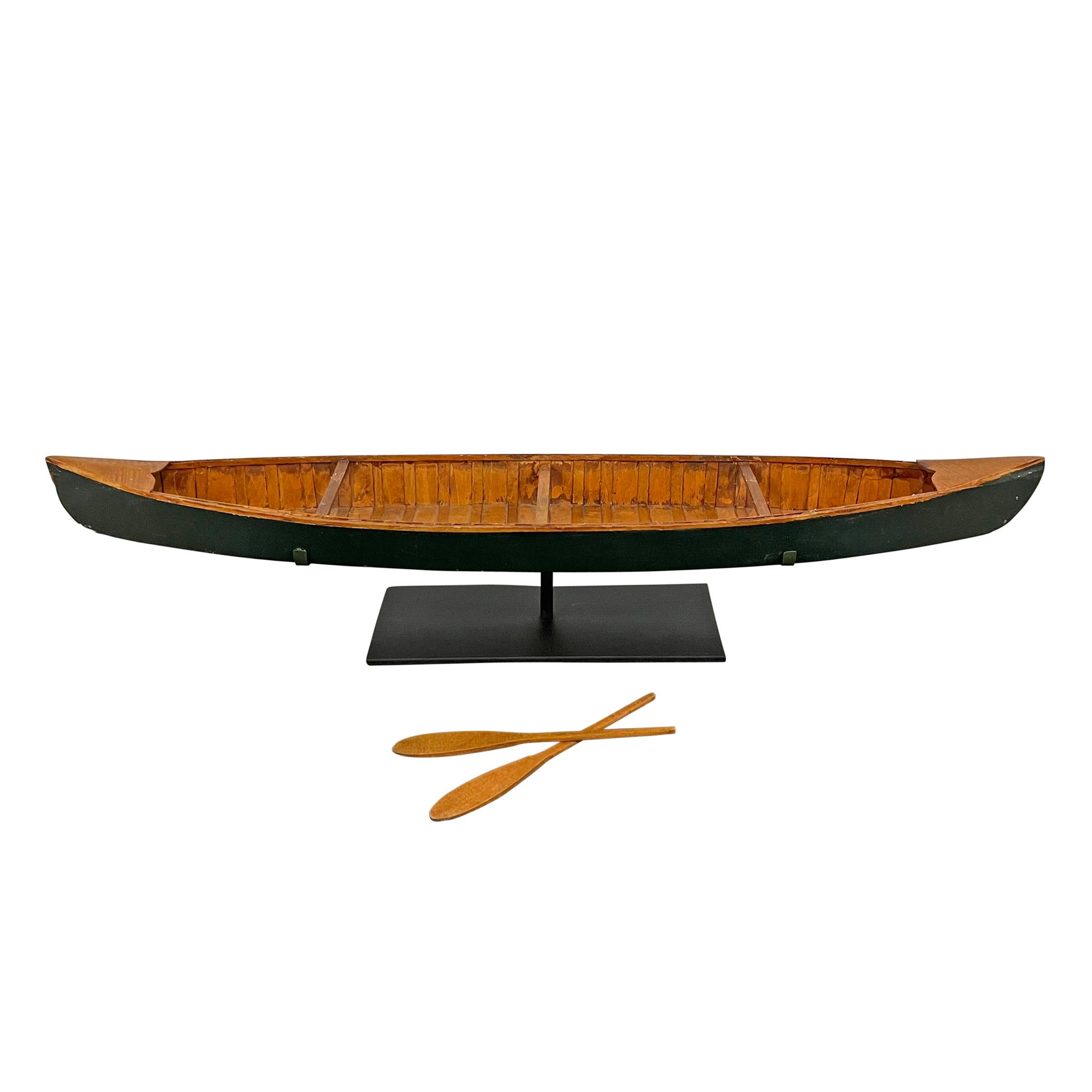 Wood Vintage American Folk Art Canoe Mounted on Custom Stand