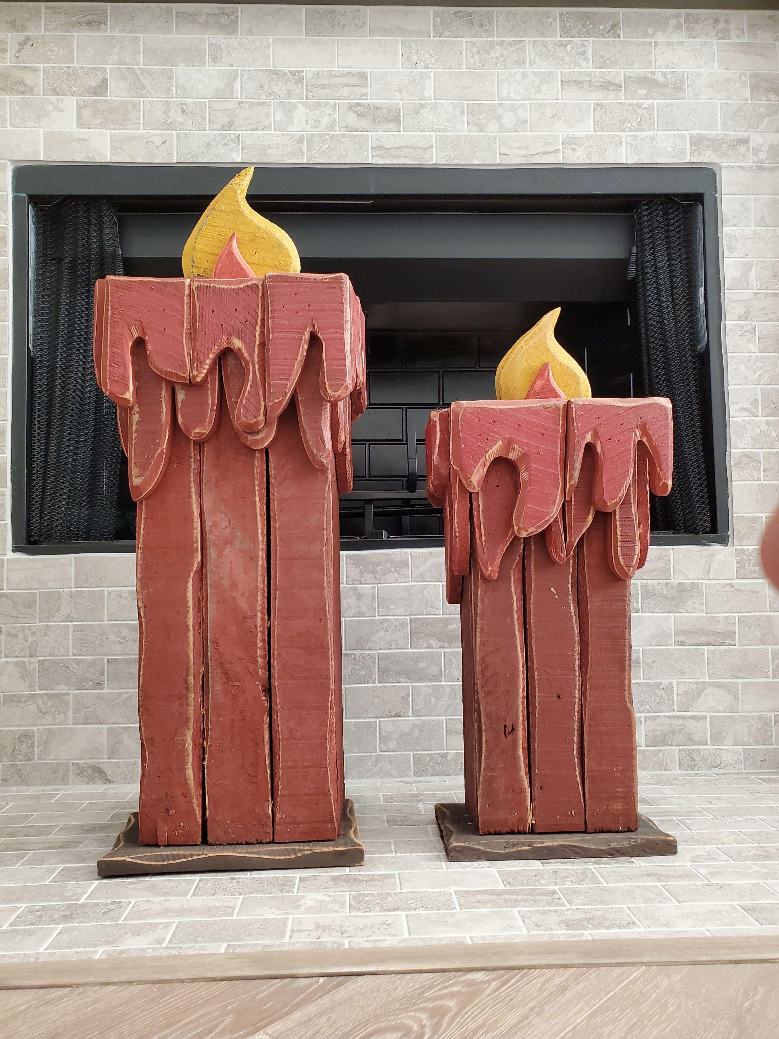 Vintage American Folk Art Carved Painted Candlestick Statue Pair In Fair Condition For Sale In Forney, TX