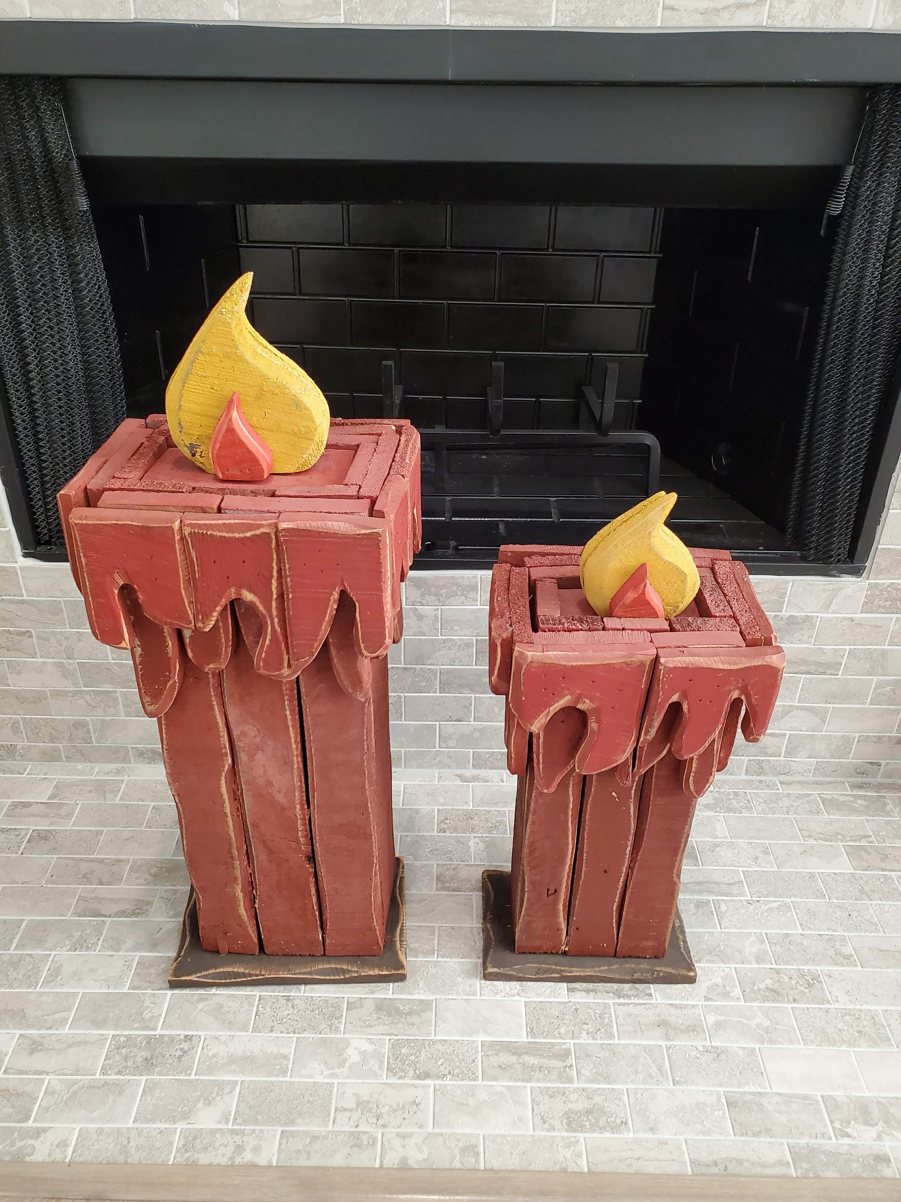 Vintage American Folk Art Carved Painted Candlestick Statue Pair For Sale 3