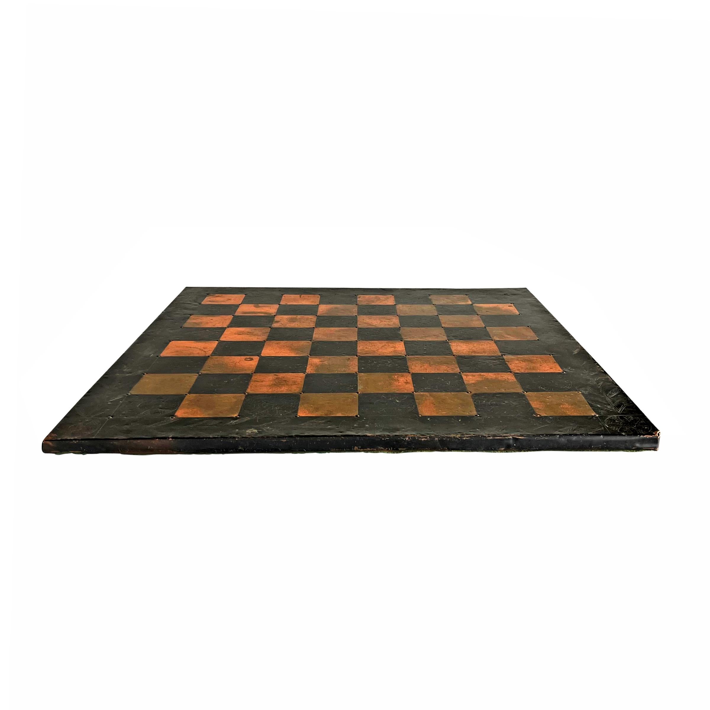 Vintage American Folk Art Copper Chess Board In Good Condition For Sale In Chicago, IL