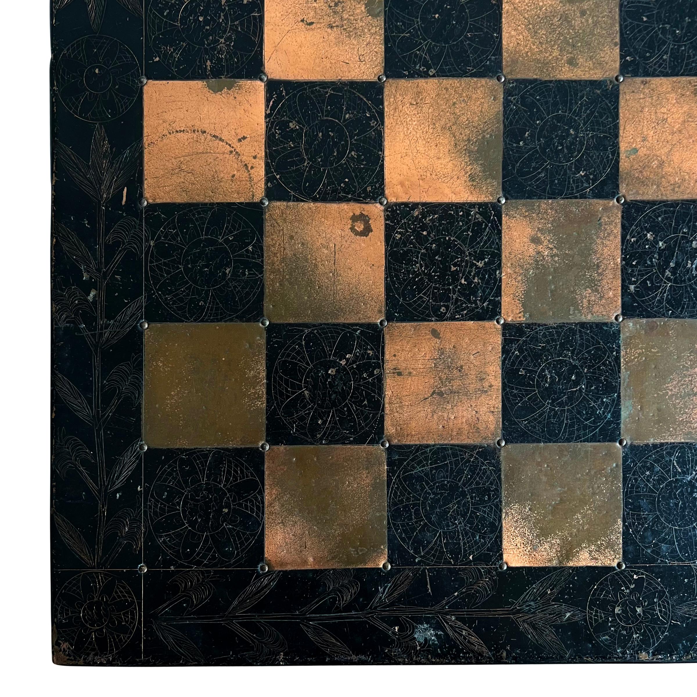 Vintage American Folk Art Copper Chess Board In Good Condition For Sale In Chicago, IL