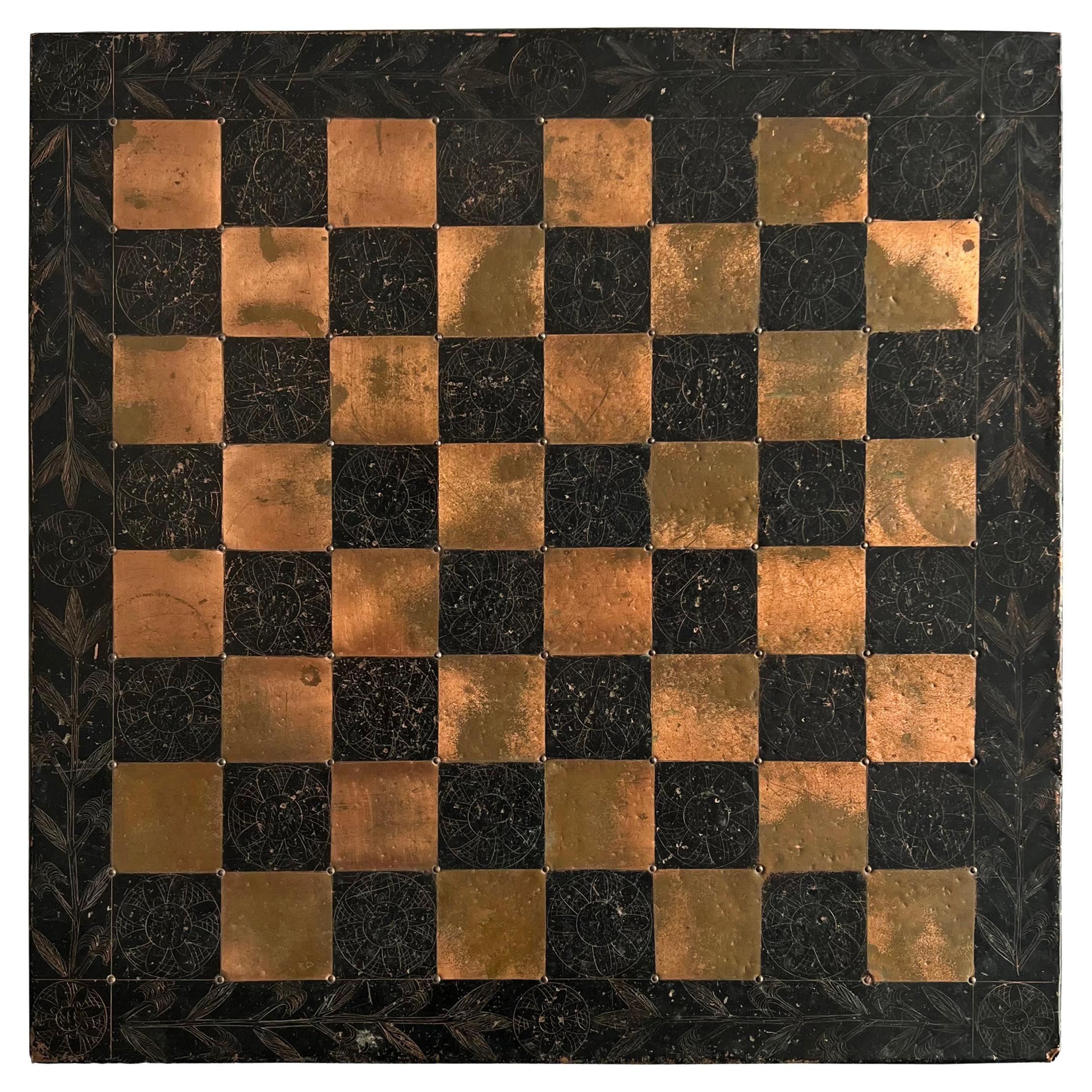 Vintage American Folk Art Copper Chess Board