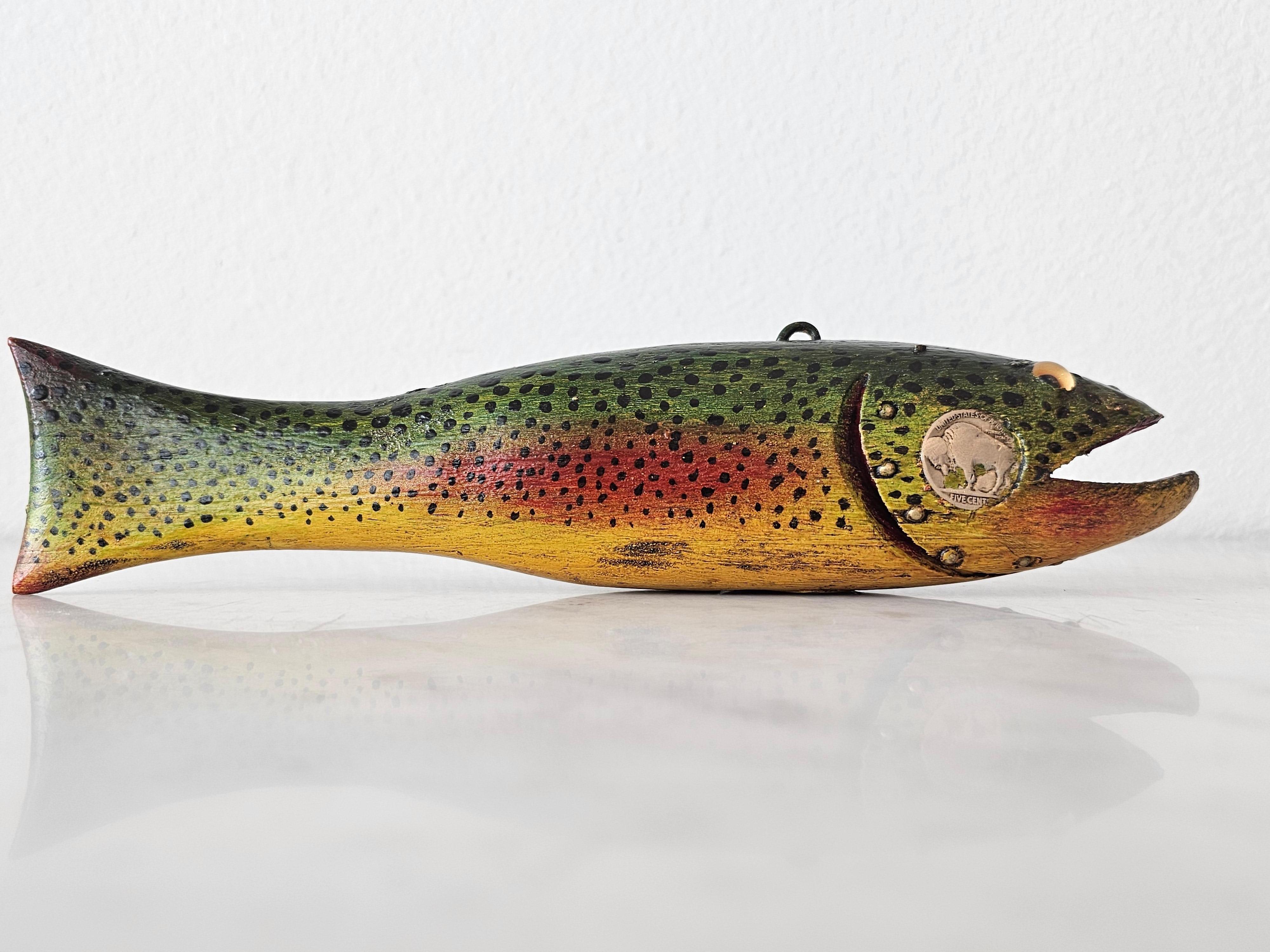 Vintage American Folk Art Duluth Fish Decoy Dfd Signed Carved Painted Trout 4