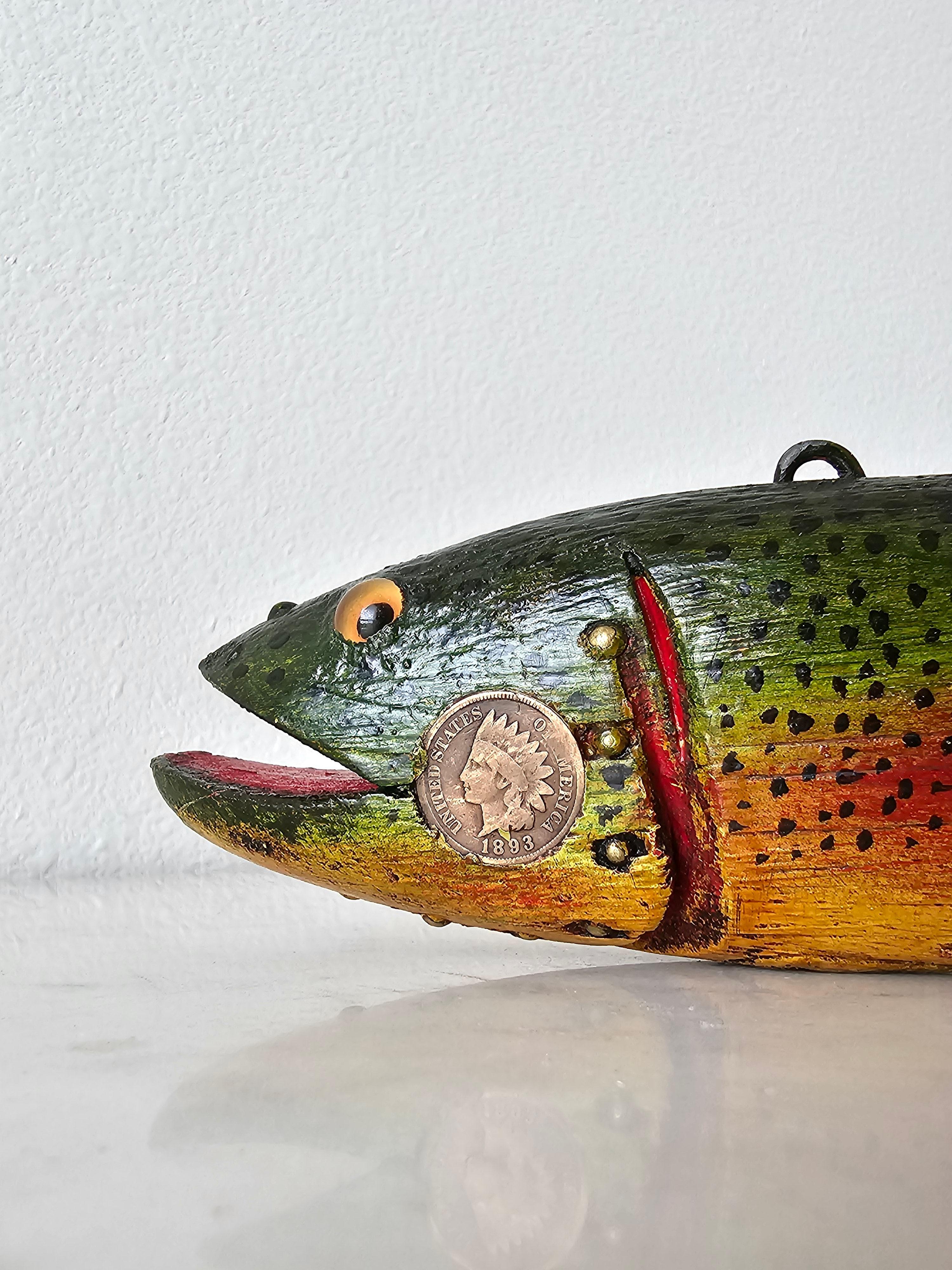 20th Century Vintage American Folk Art Duluth Fish Decoy Dfd Signed Carved Painted Trout