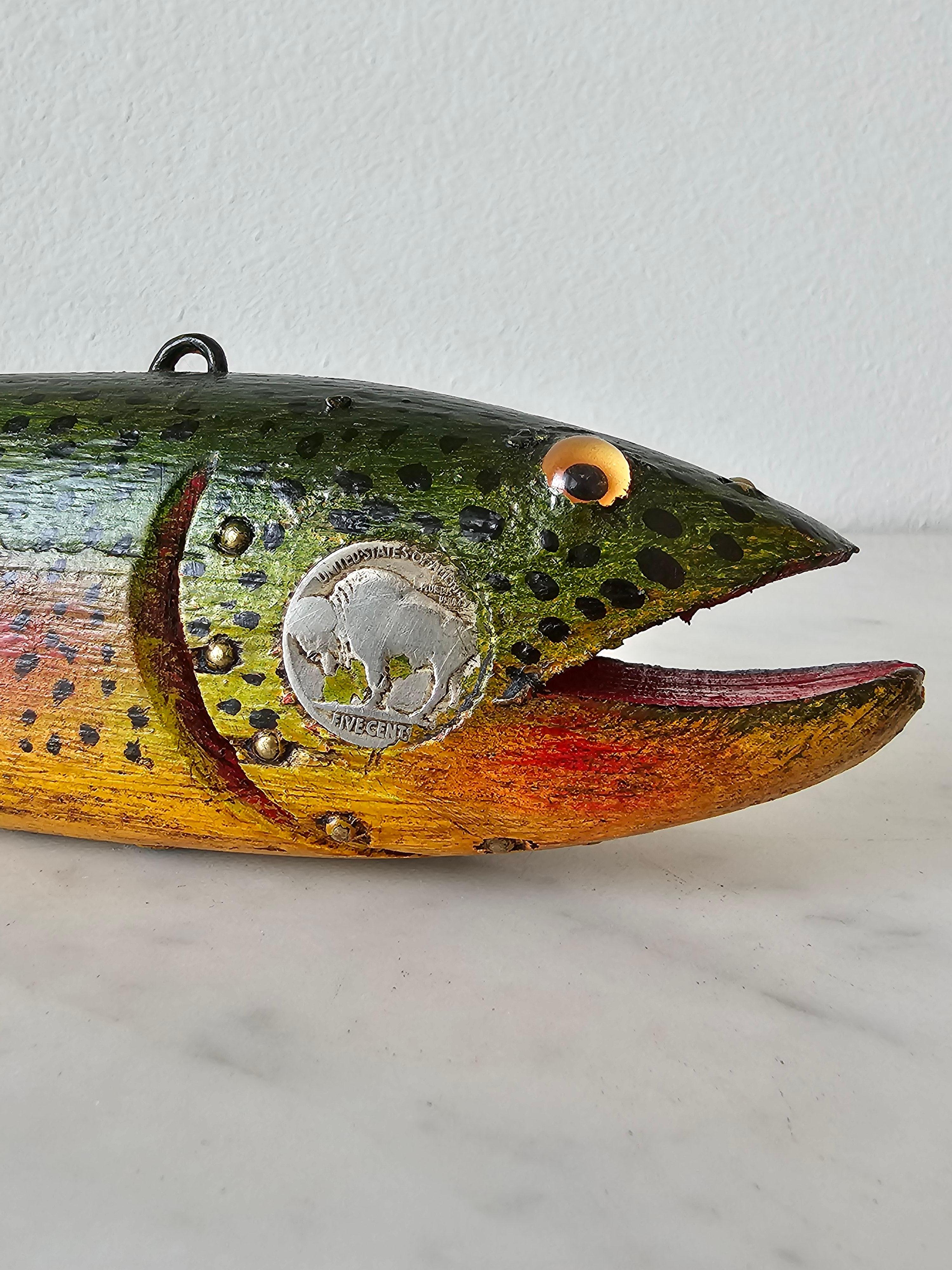 Wood Vintage American Folk Art Duluth Fish Decoy Dfd Signed Carved Painted Trout