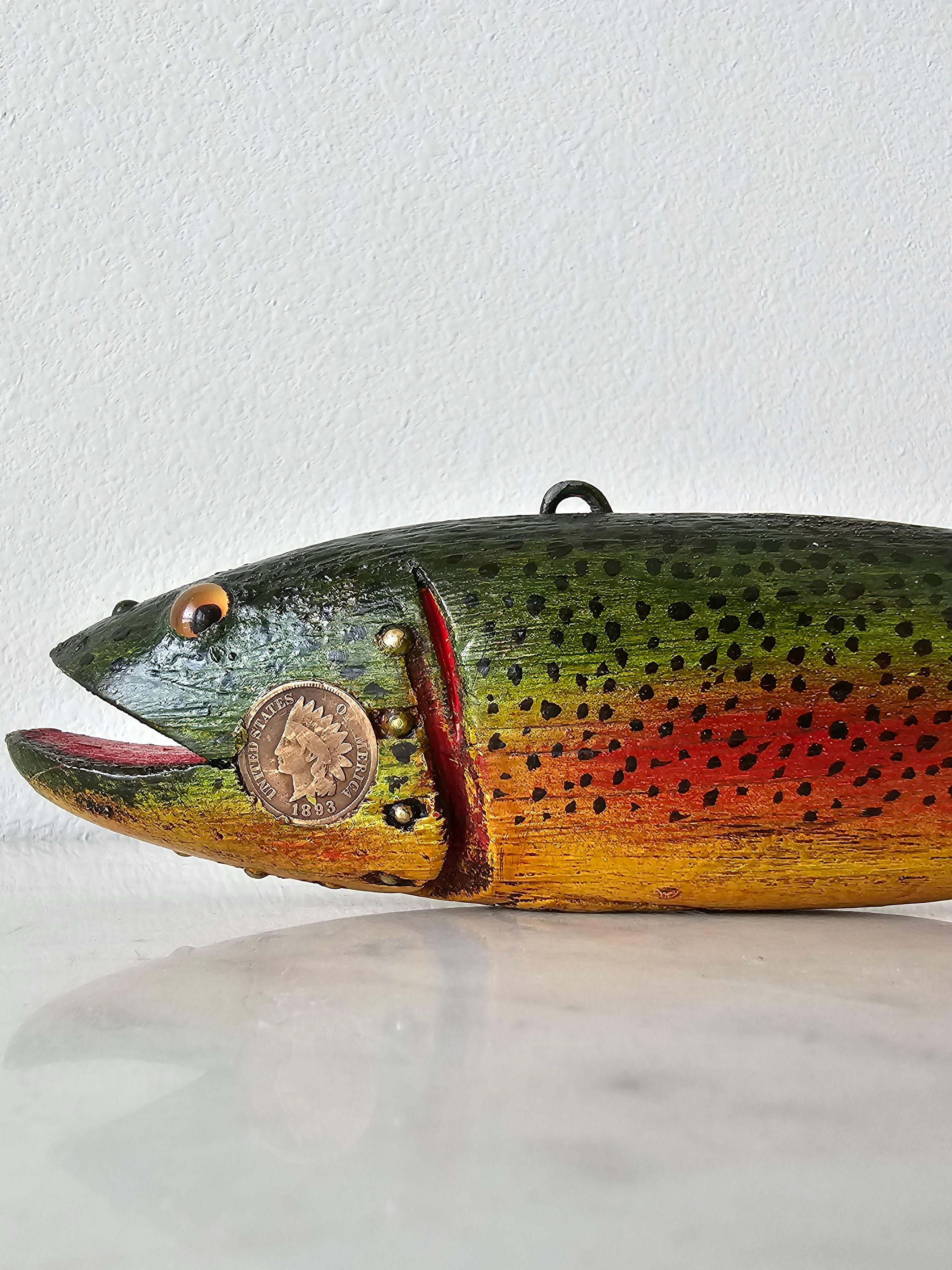 Vintage American Folk Art Duluth Fish Decoy Dfd Signed Carved Painted Trout 2