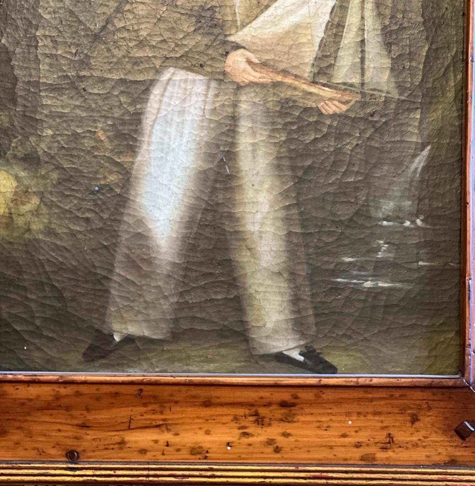 Amerikanisches gerahmtes Vintage-Ölgemälde auf Leinwand – Junge mit einem Spielzeugboot, signiert Trevor James, Vintage (Ende des 20. Jahrhunderts) im Angebot