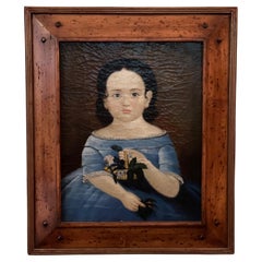 Amerikanisches gerahmtes Ölgemälde auf Leinwand – Mädchen mit Korb, signiert Trevor James, Vintage