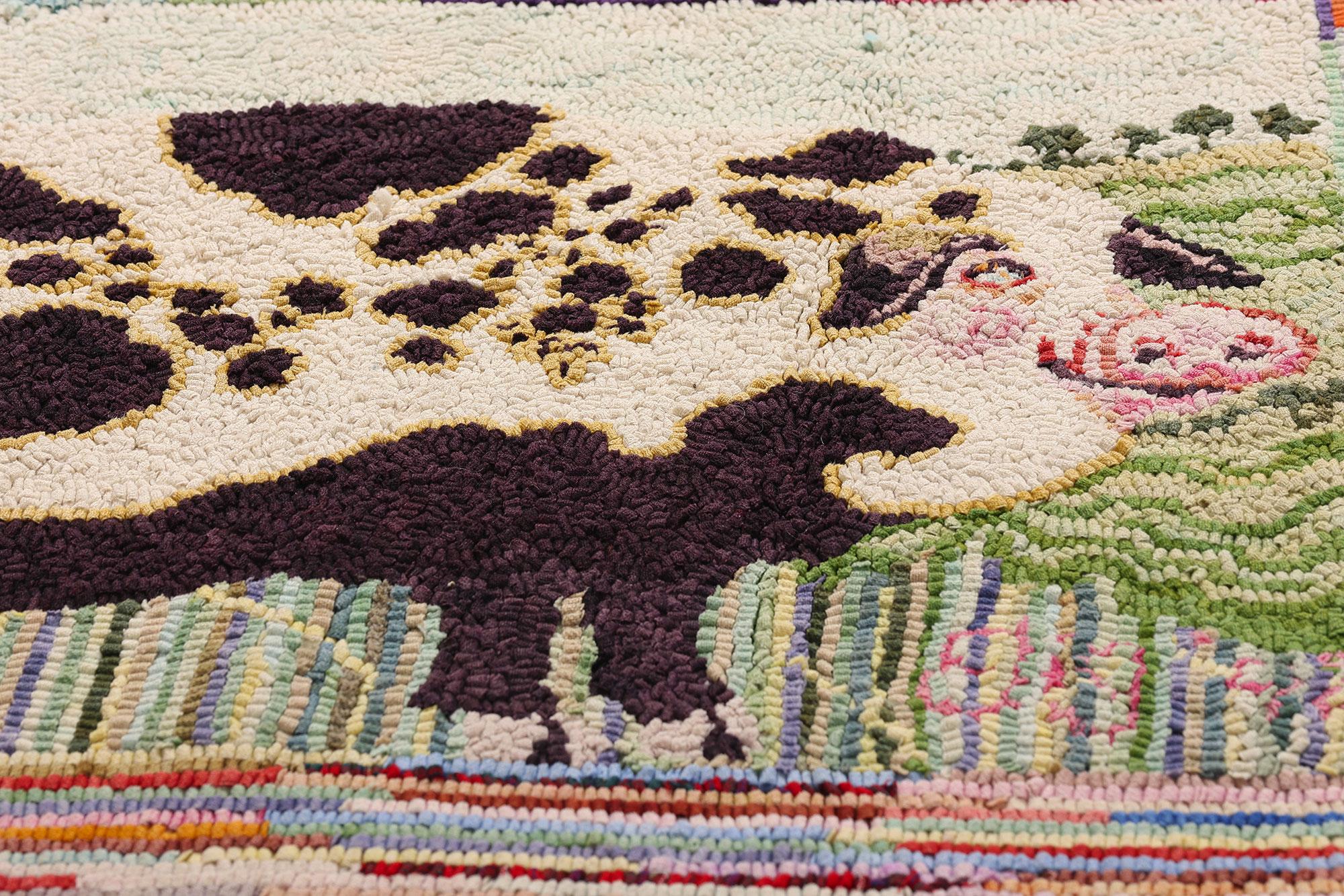Vintage American Gloucester Old Spot Pig Hooked Rug with Folk Art Style For Sale 1
