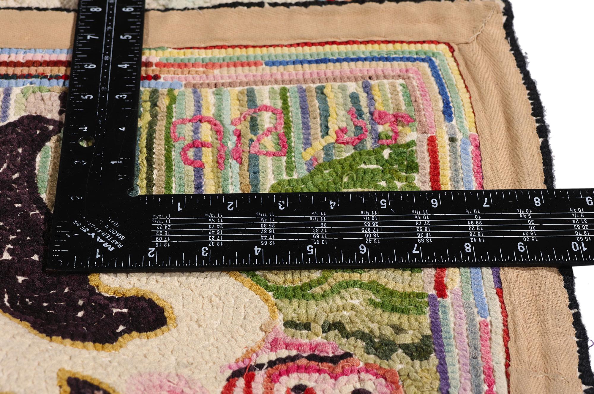 Vintage American Gloucester Old Spot Pig Hooked Rug with Folk Art Style For Sale 2