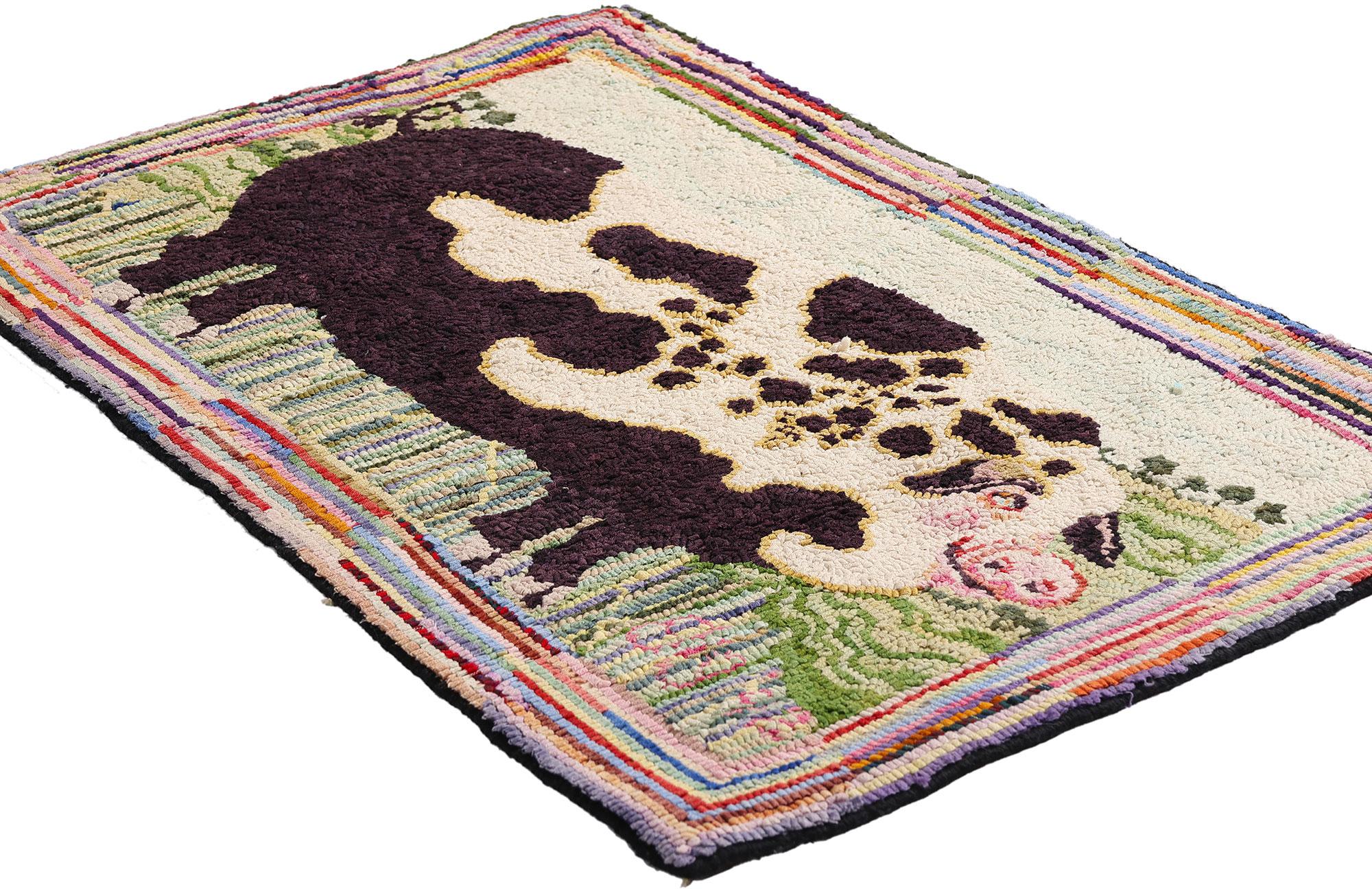 Vintage American Gloucester Old Spot Pig Hooked Rug with Folk Art Style For Sale 3