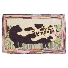 Tappeto vintage americano Gloucester Old Spot Pig Hooked con stile folkloristico