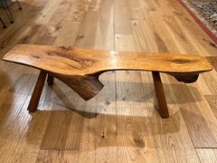 Vintage American Hand-Carved Live-Edge Studio Bench - Manner of George Nakashima