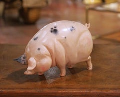 Vintage American Hand-Carved Wood Pig Sculpture by Michael Kluck, 1992