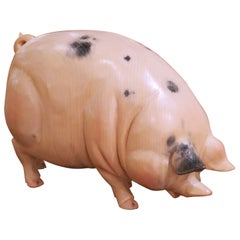 Vintage American Hand-Carved Wood Pig Sculpture by Michael Kluck, 1992