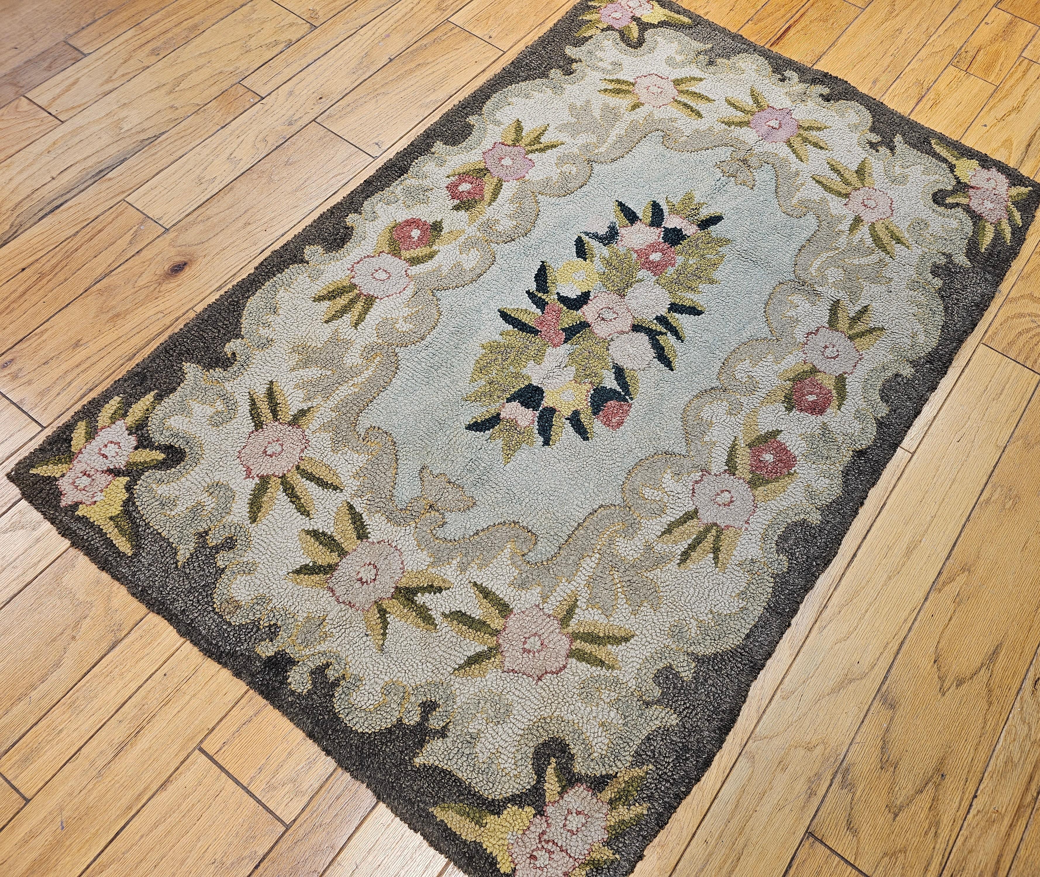 Vintage American Hand Hooked Area Rug with a Floral Pattern in Pastel Colors For Sale 5