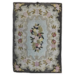 Vintage American Hand Hooked Area Rug with a Floral Pattern in Pastel Colors