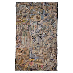 Vintage American Hand Hooked Rug, Folk Art, Geometric Block Pattern, 26” x 44”