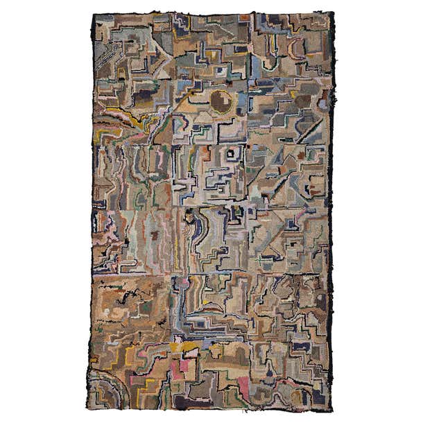 Vintage American Hand Hooked Rug in a Geometric Block Pattern in Pastel ...