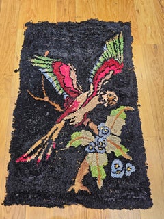 Vintage American Hand-Hooked Rug in a Parrot Design