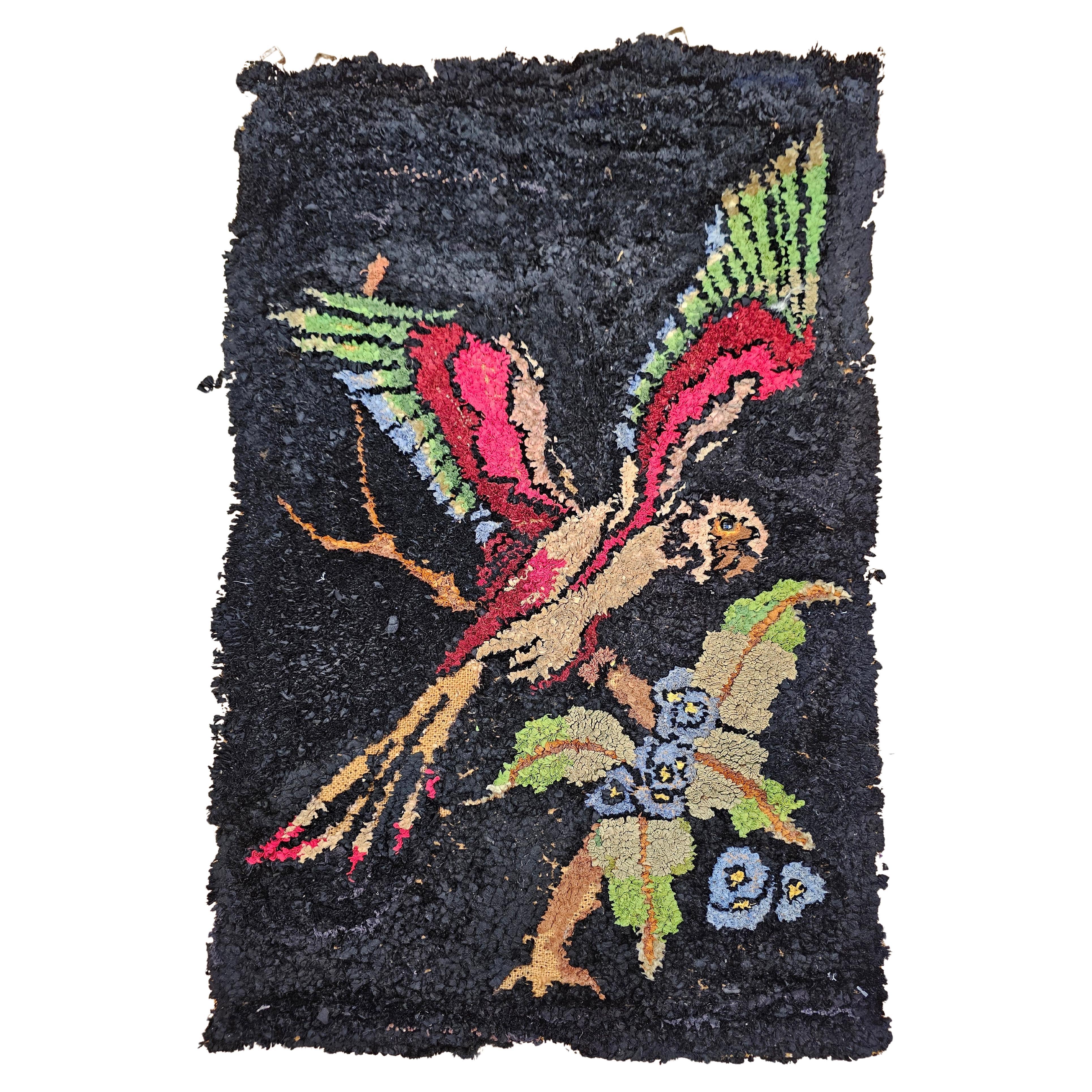 Vintage American Hand-Hooked Rug in a Parrot Design