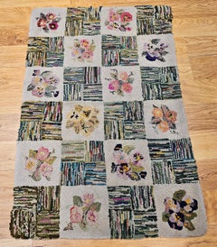Vintage American Hand Hooked Rug in Block Pattern