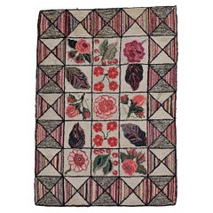 Vintage American Hand Hooked Rug in Block Pattern
