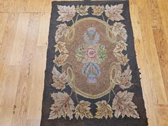 Vintage American Hand Hooked Rug in Floral Pattern in Ivory, Green, Gray