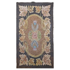 Vintage American Hand Hooked Rug in Floral Pattern in Ivory, Green, Gray