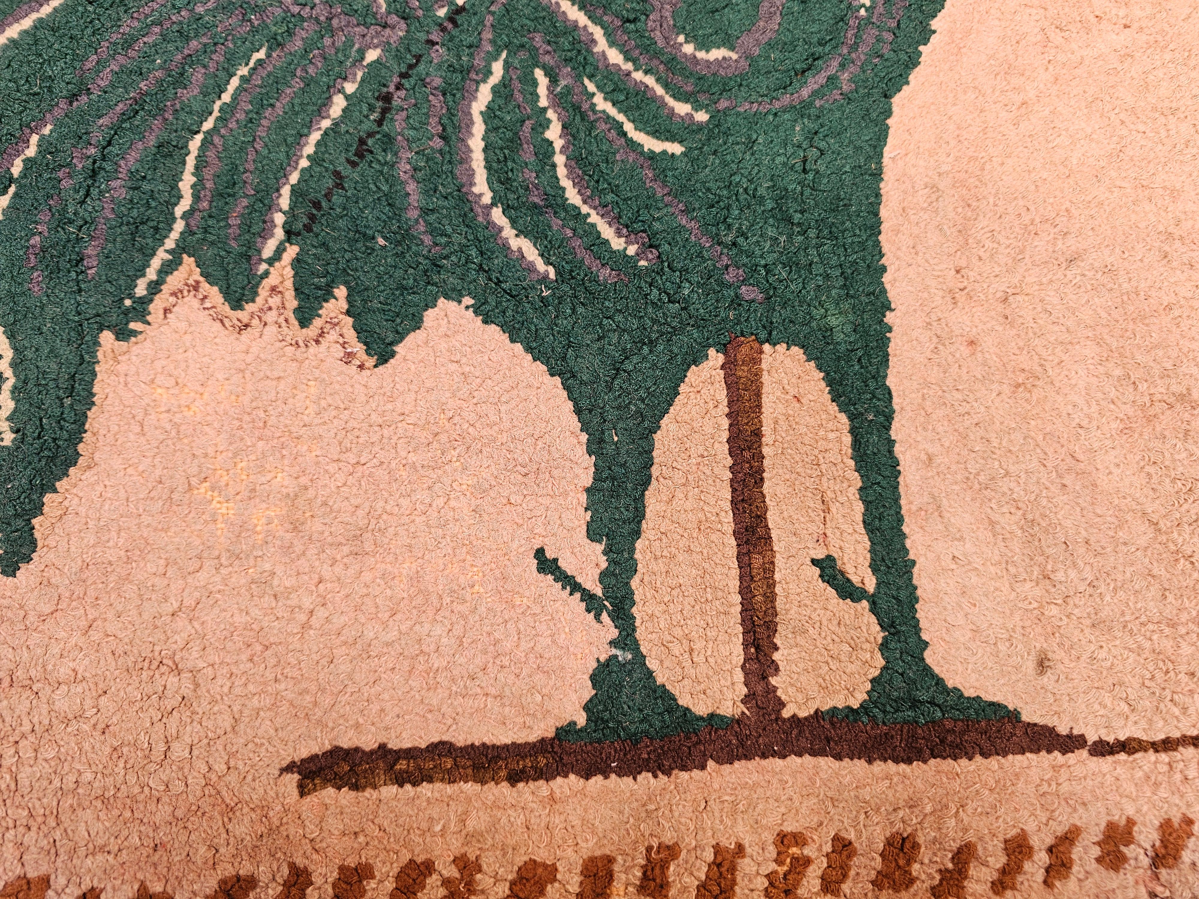 Vintage American Hand Hooked Rug in Rooster Pattern in Grün, Brown, Khaki im Angebot 2