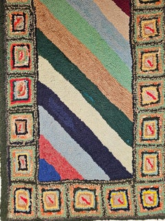 Vintage American Hand Hooked Rug with a Stripe Pattern as Tapestry Wall Art