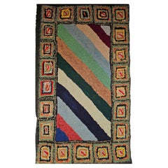 Antique American Hand Hooked Rug with a Stripe Pattern as Tapestry Wall Art