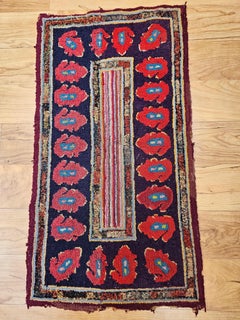 Vintage American Hand-Hooked Rug with Floret Border in Royal Purple, Red